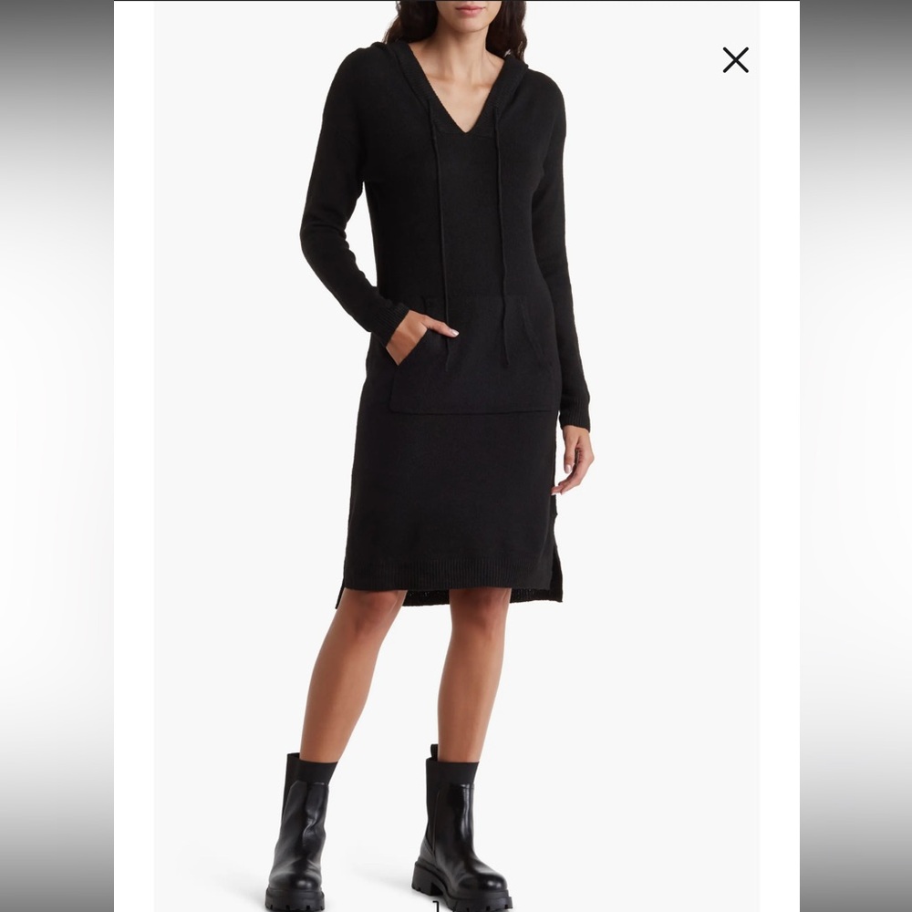Chic Black Long Sleeve Hoodie Dress